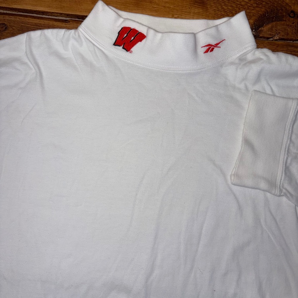 Vintage UW Wisconsin Badgers Reebok Mock Neck Shirt Men XL White Long Sleeve 90s